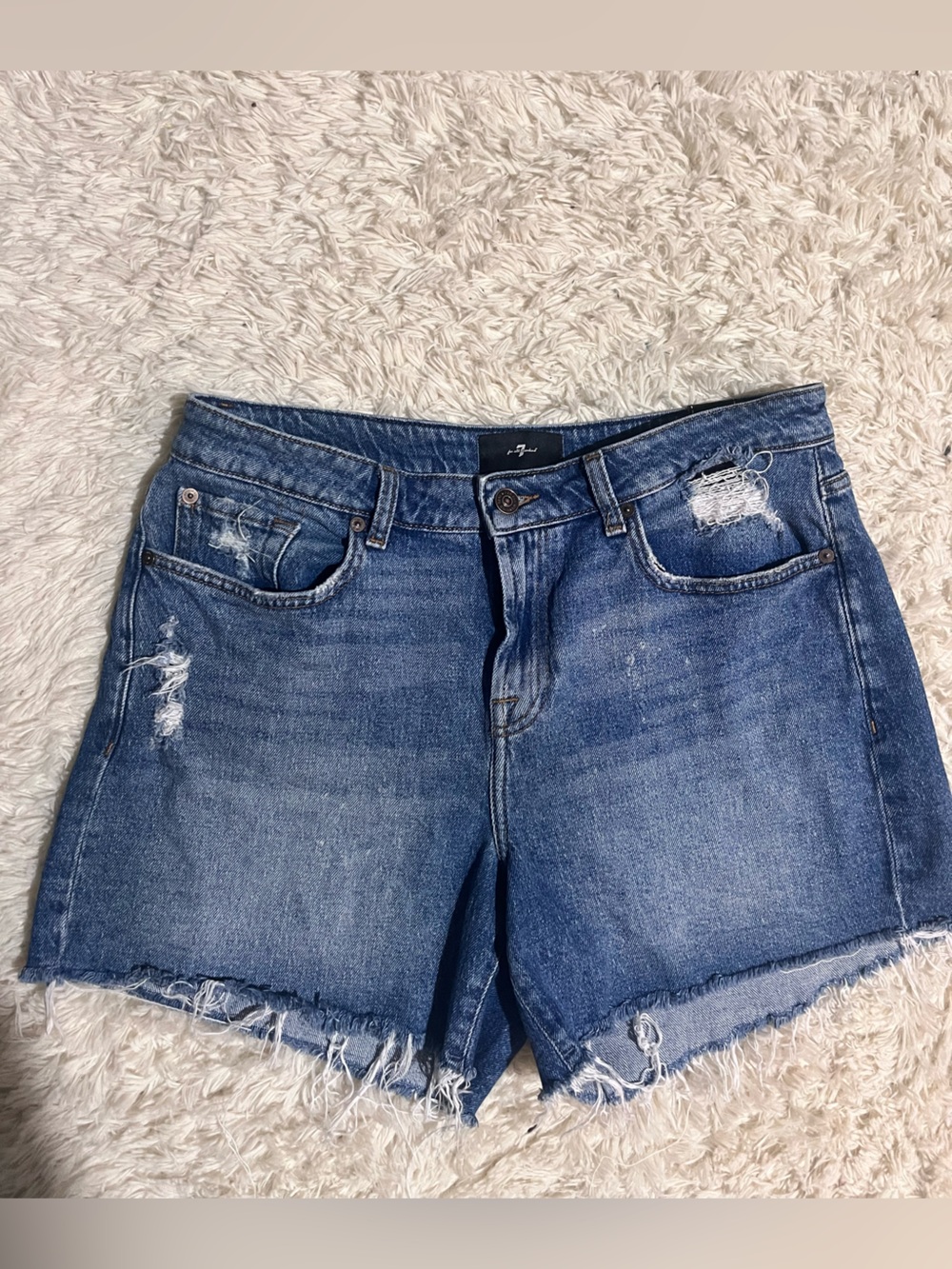 High-Rise 7 for all mankind Women's Blue Denim Cutoff Shorts Monroe Long